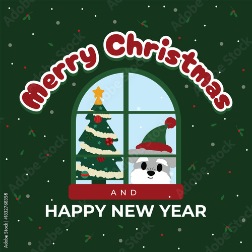 Cute Schnauzer Dog Christmas Window Card