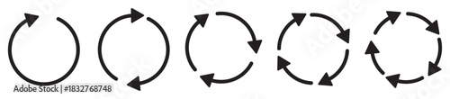 Set of circular arrow icons, refresh, reload, loop, sync, and rotation cycles. Vector illustration. Different circular arrows of black color isolated. Recycle sign.