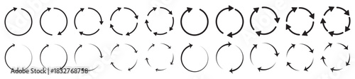 Refresh and reload arrow icons set. Different circular arrows of black color isolated. Circular arrow icon set. Refresh, reload, sync, rotation, loop and cycle arrows collection. Recycle sign.
