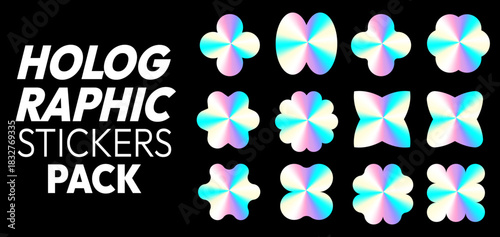 Holographic Sticker Pack with Iridescent Abstract Shapes