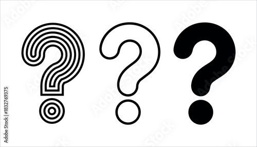 Three question marks in black and white with different styles symbol punctuation