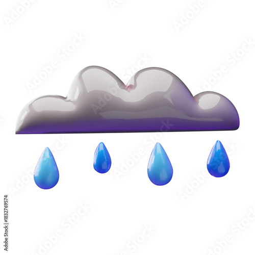 3D glossy minimalist rain cloud with rain