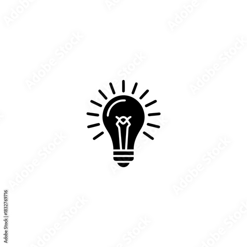 Illustration of a lightbulb emitting radiating light beams icon on transparent background