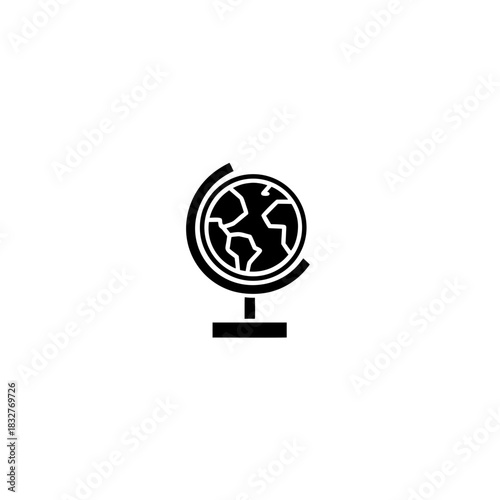 Illustration of a globe on a stand with continents displayed on transparent background