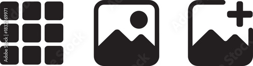 Grid layout icon for web and mobile interfaces displaying nine equally sized squares