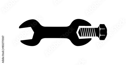 Professional wrench tightens bolt, tool icon for engineering or construction needs