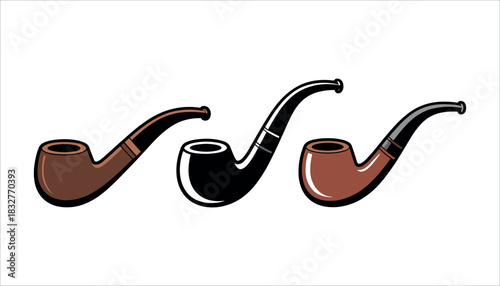 Three tobacco pipes in a row brown and black colors smoking pipe briar pipe