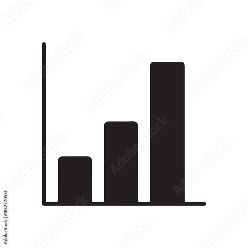 Simple black silhouette icon representing a bar chart with three ascending columns, for data visualization concept