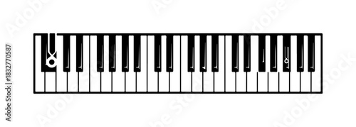 Piano keyboard, musical instrument, black and white keys, vector illustration, music equipment