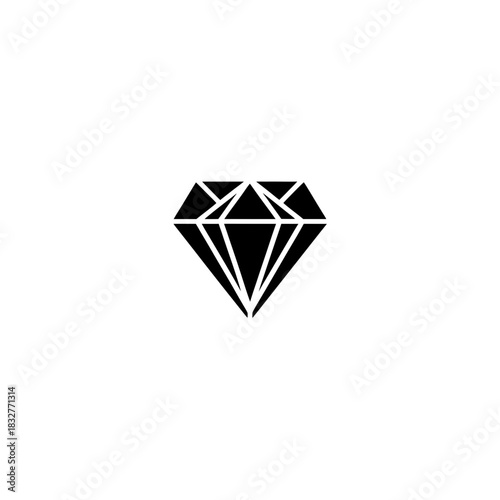 Illustration of a single black diamond on a white background on transparent background
