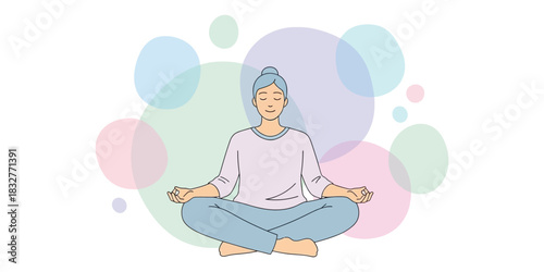 Mindful Meditation Serene Woman in Lotus Pose against Abstract Backdrop