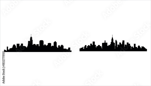 Two black silhouette city skylines against a white background urban architecture