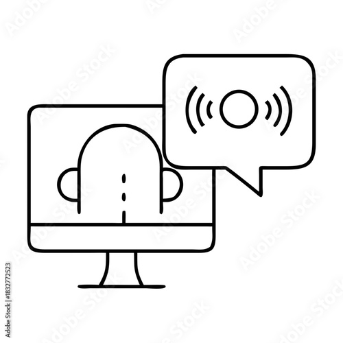 Computer screen with a person and a speech bubble icon on transparent background