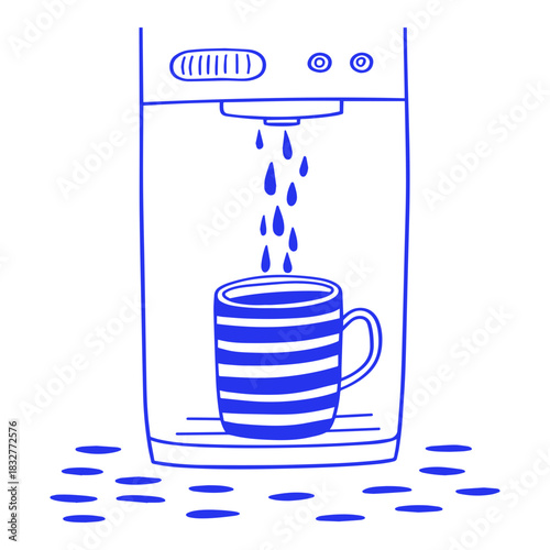 Doodle Illustration of Coffee Maker with Mug