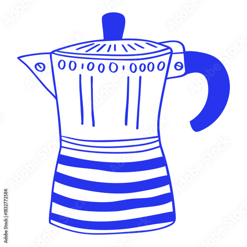 Hand Drawn Moka Pot Illustration in Blue