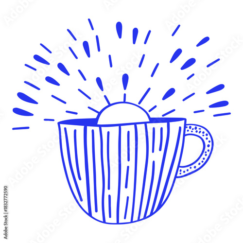 Doodle Illustration of Breakfast Coffee Cup with Sun