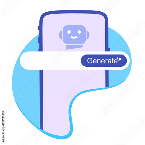 AI Generate Button on Smartphone. smartphone screen with an AI chatbot icon and a “Generate” button.