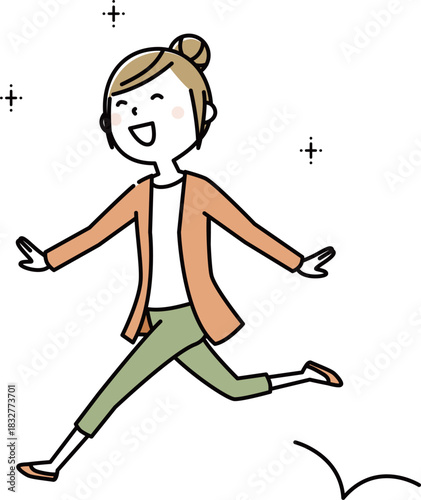 楽しそうにスキップする女性