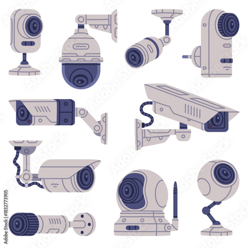 Wireless Security Camera as Closed-circuit Television Transmitting Video and Audio Signal Vector Set