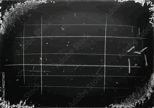 Grunge chalkboard with chalk grid lines and rough border,chalkboard background featuring white chalk grid lines, smudged chalk marks, and a distressed textured border. Perfect for educational template