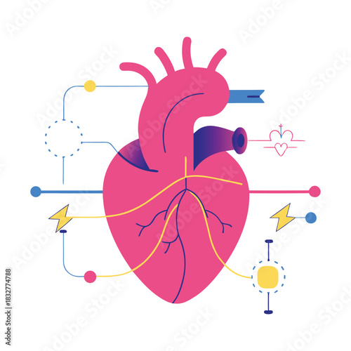 Heart Conduction System Diagram with Minimal Glowing Path