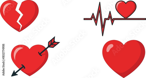 A collection of heart icons depicting love heartbreak and vital signs