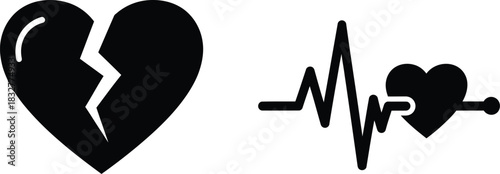 Broken heart with a heartbeat line forming a whole heart shape