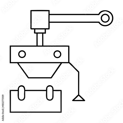 Outline drawing of a mechanical press with a lever arm on transparent background