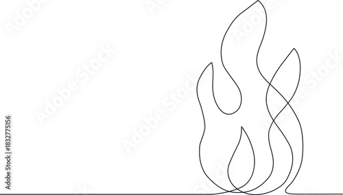 Minimalist continuous line art of a flame, symbolizing heat and energy Vector