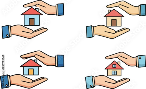 Hand holding and protecting a house real estate insurance and security