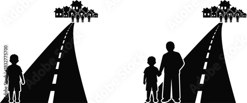 Road to the future child s journey and guidance with parent silhouette