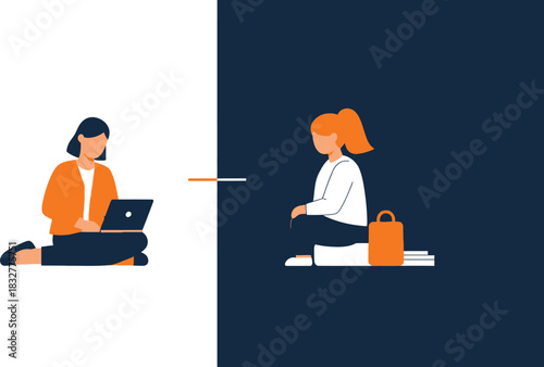 Two women in contrasting settings work relaxation and modern lifestyle