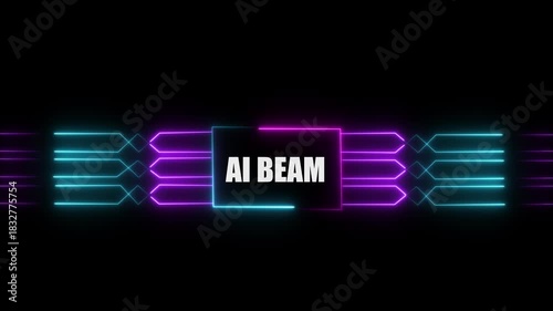 Networking chip icon futuristic neon circuit board AI BEAM animated. on black background. Motion graphic of digital logo with futuristic technology.4k video black background animated...