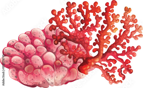 illustration of red coral and coral polyp