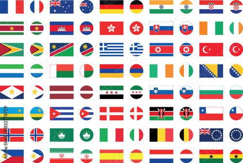 All countries flag set. National flags in circle shape. National flags set. Flags of countries