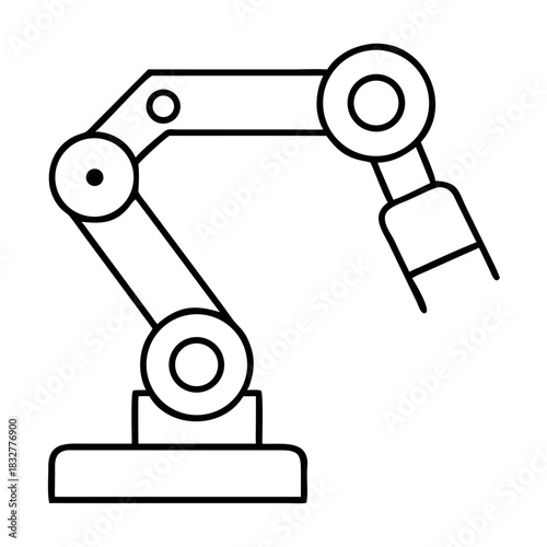 Illustration of a robotic arm with multiple joints and base on transparent background