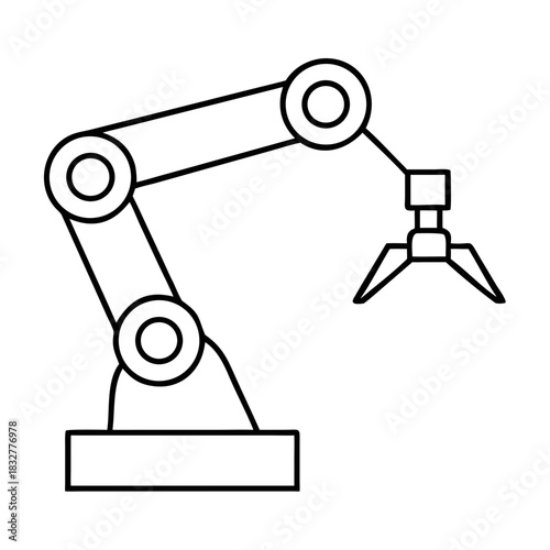 Illustration of a robotic arm with a gripper in outline on transparent background