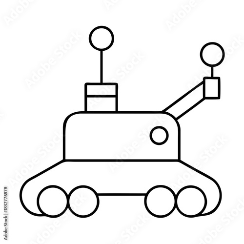 Illustration of a rover with antenna and robotic arm on transparent background