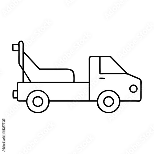 Outlined tow truck with boom and wheels in simple design on transparent background
