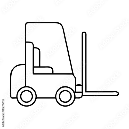 Simple outline drawing of a forklift truck in black and white on transparent background