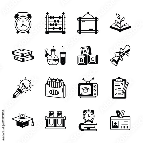 Latest collection of school and education icons in modern design style