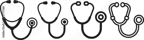 Set of Stethoscope Line Art, Coloring Book Page Line Art Drawing, Vector and Illustration