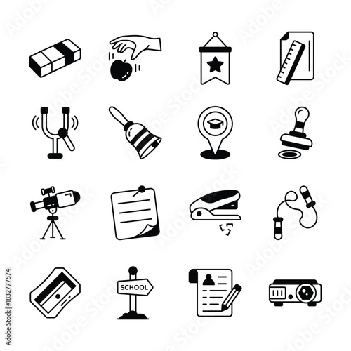 Creatively designed flat outline icons of school and education in trendy style