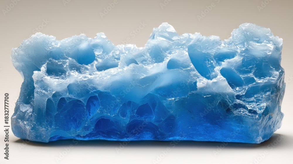 Obraz premium Blue aerogel material displaying brilliant azure hue and glass-like translucent structure with professional studio lighting on neutral backdrop