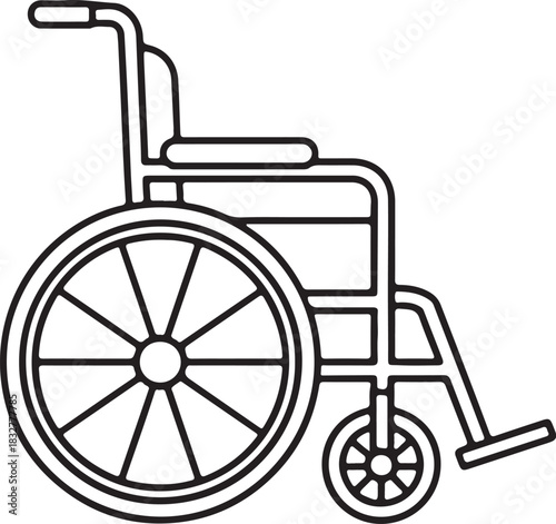 Wheelchair Line Art, Coloring Book Page Line Art Drawing, Vector and Illustration