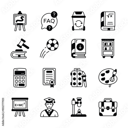 Grab this creatively designed flat outline style icons of school and education