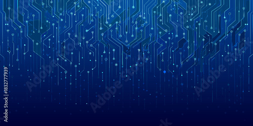 Blue circuit board pattern background for technology and data visualization