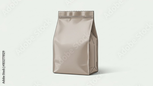 A blank light brown stand up pouch with a resealable zipper closure and a clean white background perfect for product packaging mockups