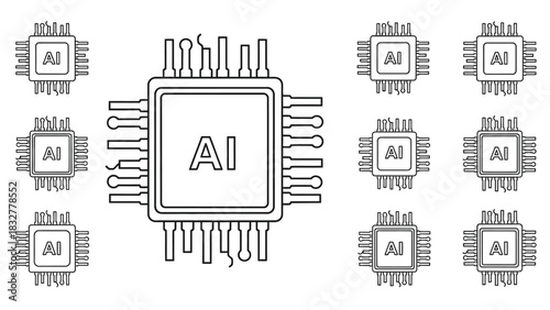Ai microchip processors, central large chip, smaller units, computing
