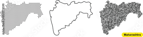 Three different map representations of the indian state of maharashtra